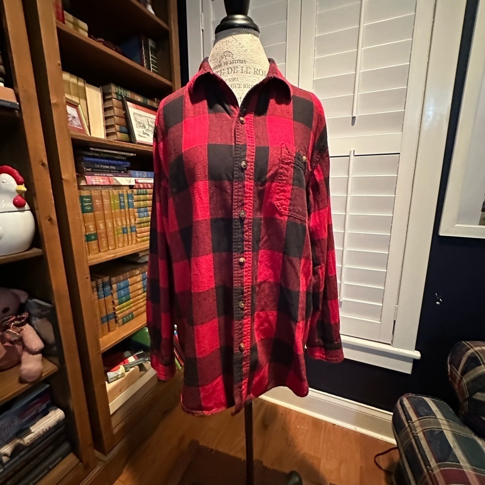 Men's Red and Black Plaid Button Down Shirt